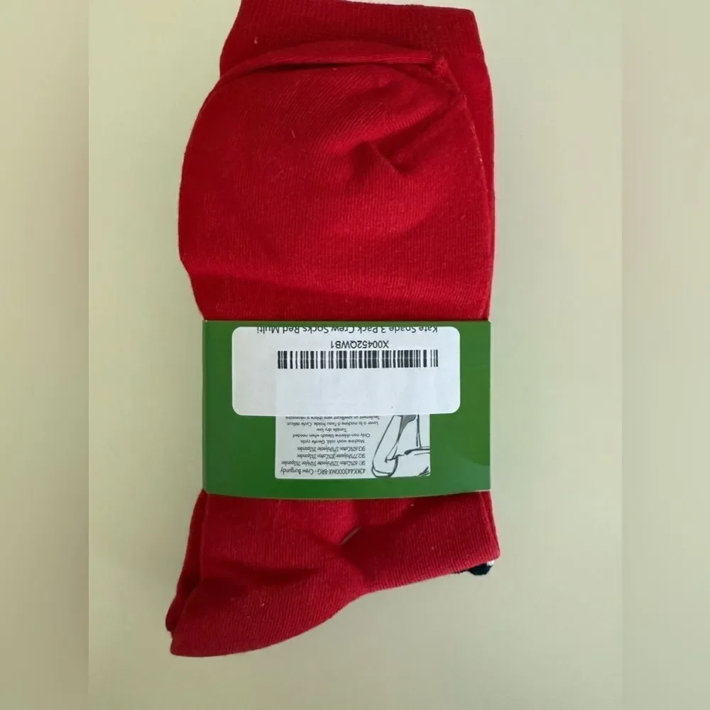 Kate Spade 3 Pack Crew Socks, High Heel Print, Black Polka Dot & Red NWT